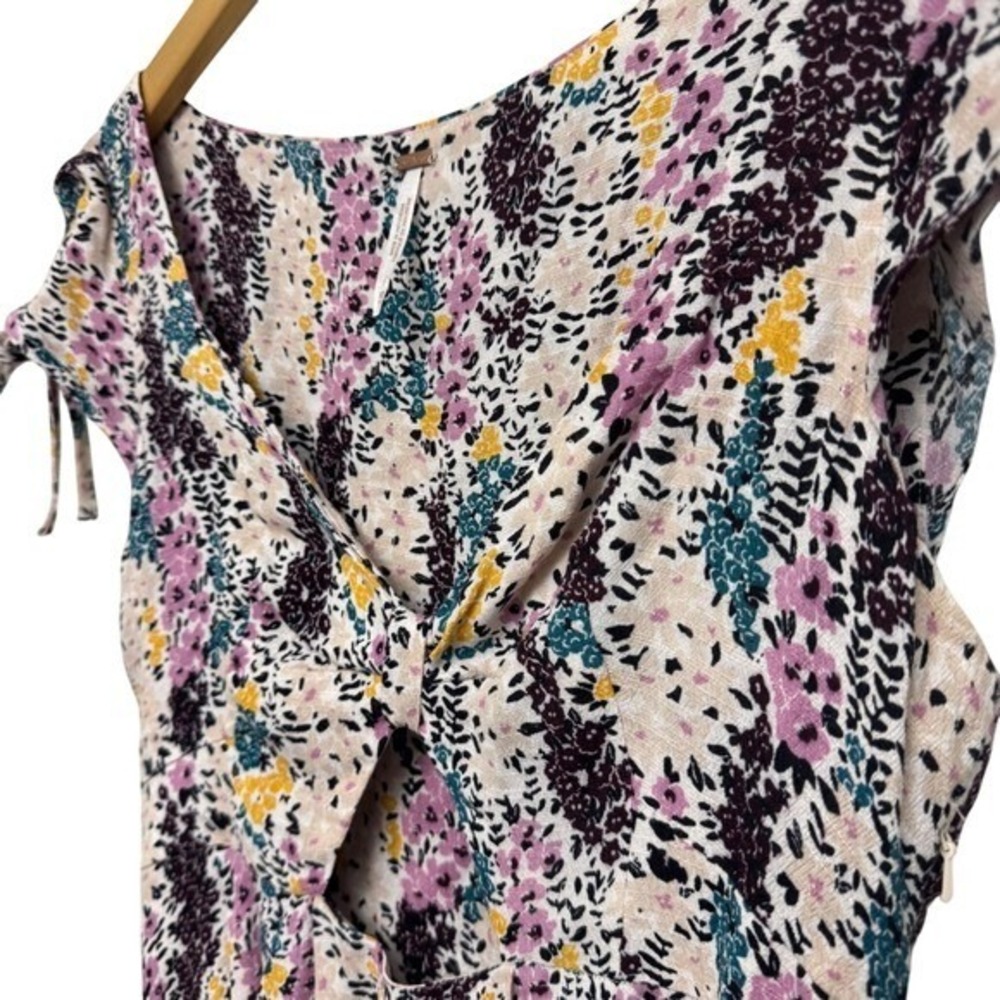 Free People‎ Floral Mini Dress Cutout Tie Sleeve Cottagecore XS Extra Small - Picture 3 of 9